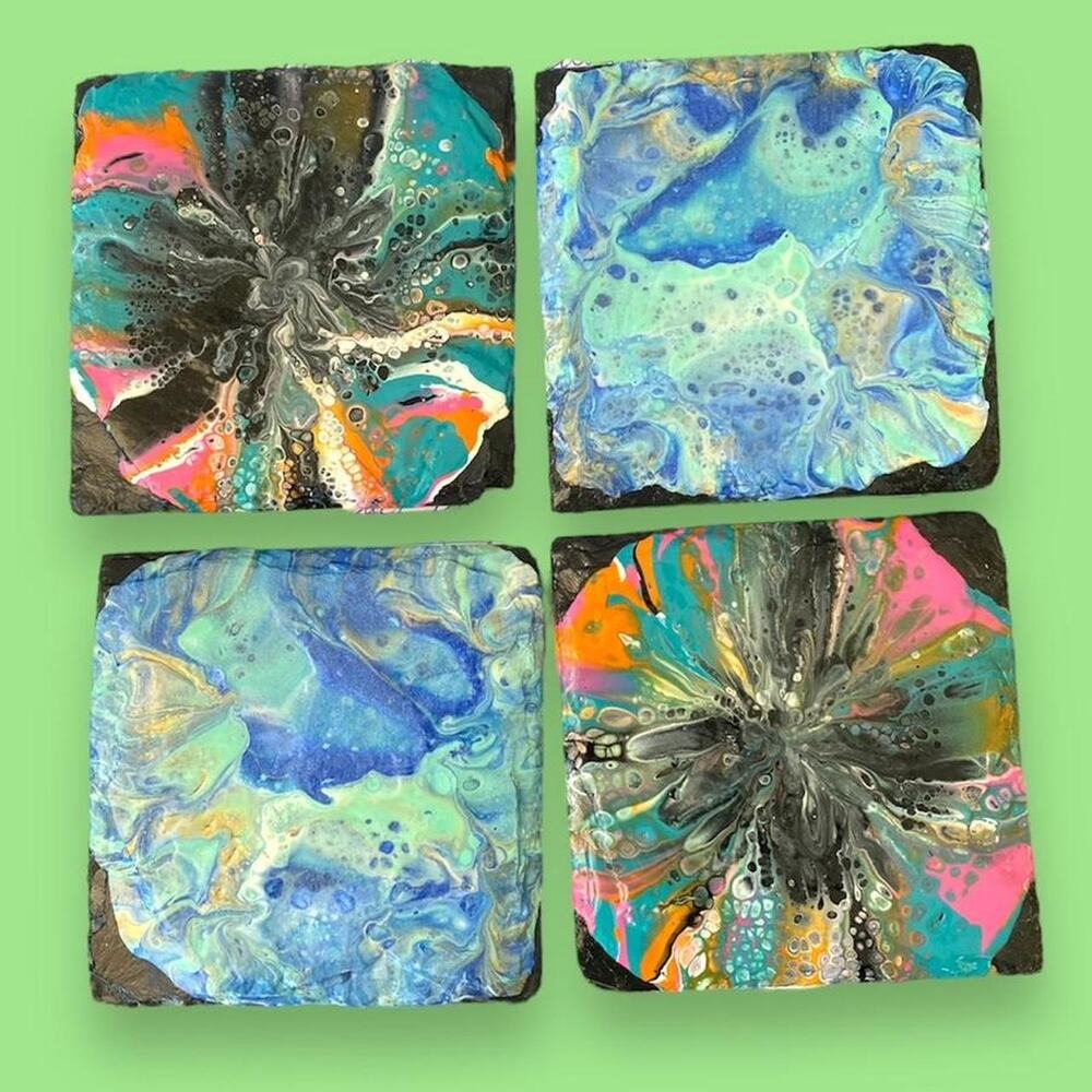 Handmade fluid art drink coasters